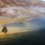 スコットランド高地の霧の風景（中立画像）